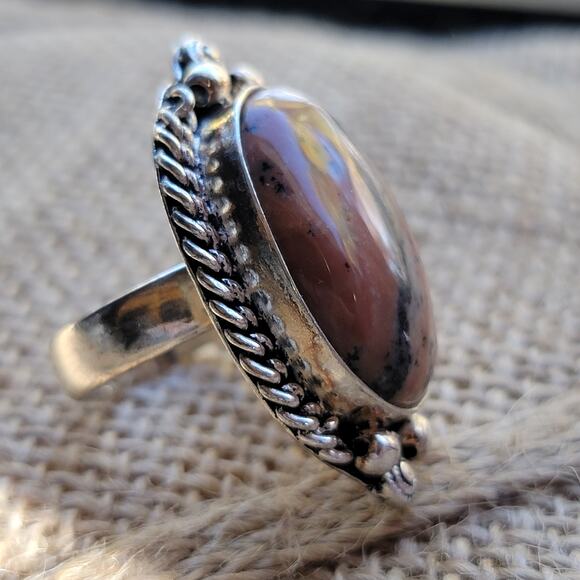 Handcrafted Sterling Silver Rhodochrosite Ring, Size 8.5 Natural Stone Jewelry - Picture 6 of 11